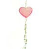 Ablakdísz fa szív gyöngyökkel 12*33cm akasztós pink
