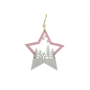 Csillag fa téli erdővel 20*10.5*0.8cm  akasztós rózsaszín/fehér