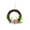 Dekoráció koszorú fa virágos 15cm fehér/rózsaszín