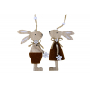 Figura nyúl akasztós fiú/lány fa virággal 8.7*1.1*13.5CM natúr