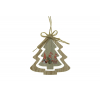Dísz fenyőfa fa 9*9*0.5cm wooden tree hanger akasztós manókkal barna/piros