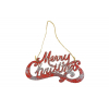 Felirat Merry Christmas fa LV 15*8cm akasztós ezüst glitteres piros