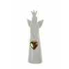 Figura angyal kerámia H20cm arany szívvel fehér