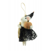 Figura egér textil 14cm boszi jelmezben fehér/fekete