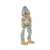 Figura fiú ülő kerámia 6*5*9.2cm kacsával szürke/rózsaszín