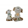 Figura kutya kerámia 5.7*5.3*10cm virágnyakkendőben barna/zöld