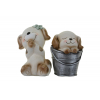 Figura kutya kerámia 8*7.7*10.8cm vödörben barna/szürke