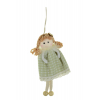 Figura lány textil 14cm kockás akasztós zöld