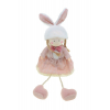 Figura lány textil 32cm lógólábú rózsaszín