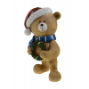 Figura maci poly 12.5*11*22.5cmH mikulás sapkás koszorúval barna