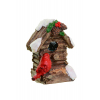 Figura madárház poly 8,2cm piros madárral barna