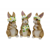 Figura nyúl poly 10*8*18cm virágkoszorúval álló 3féle barna