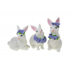 Figura nyúl poly 6*7.5*13cm virágkoszorúval 3féle fehér/kék