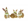 Figura nyúl poly 6*7.5*13cm virágkoszorúval ülő 3féle barna