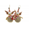 Figura rénszarvas textil 12cm plüss ruhás akasztós 2féle barna/piros
