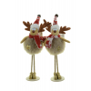 Figura rénszarvas textil 18cm plüss ruhás álló 2féle barna/piros