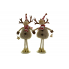 Figura rénszarvas textil 29cm szőrmebundás álló 2féle barna/piros