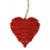 Függő dísz szív gyöngyökből 7x8cm akasztós piros