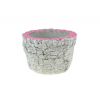 Kaspó kő kerek 15x15x9.5cm szürke rózsaszín virágokkal