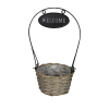 Kosár háncs kerek ?16xH10/H36.5cm szürke WELCOME felirattal