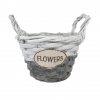 Kosár rattan 20cm Flowes felírat szürke/fehér