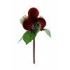 Pick bársony bogyós ág 17cm piros/fehér