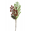 Pick bogyós/leveles ág  35CM tobozzal zúzmarás zöld/piros