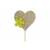 Pick szív fa 6.5*0.5*6.5CM sárga virággal natúr