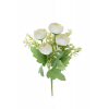 Selyemvirág tearózsa csokor 33cm 5fej fehér