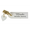 Tábla fa akasztós címke forma szívvel feliratos LOVE 24*8 fehér DK