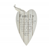 Tábla fa szív alakú akasztós FAMILY felirat H29*17 fehér DK