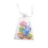 Tojás hcell 4*6CM s/6 organza zsákban csíkos akasztós több szín