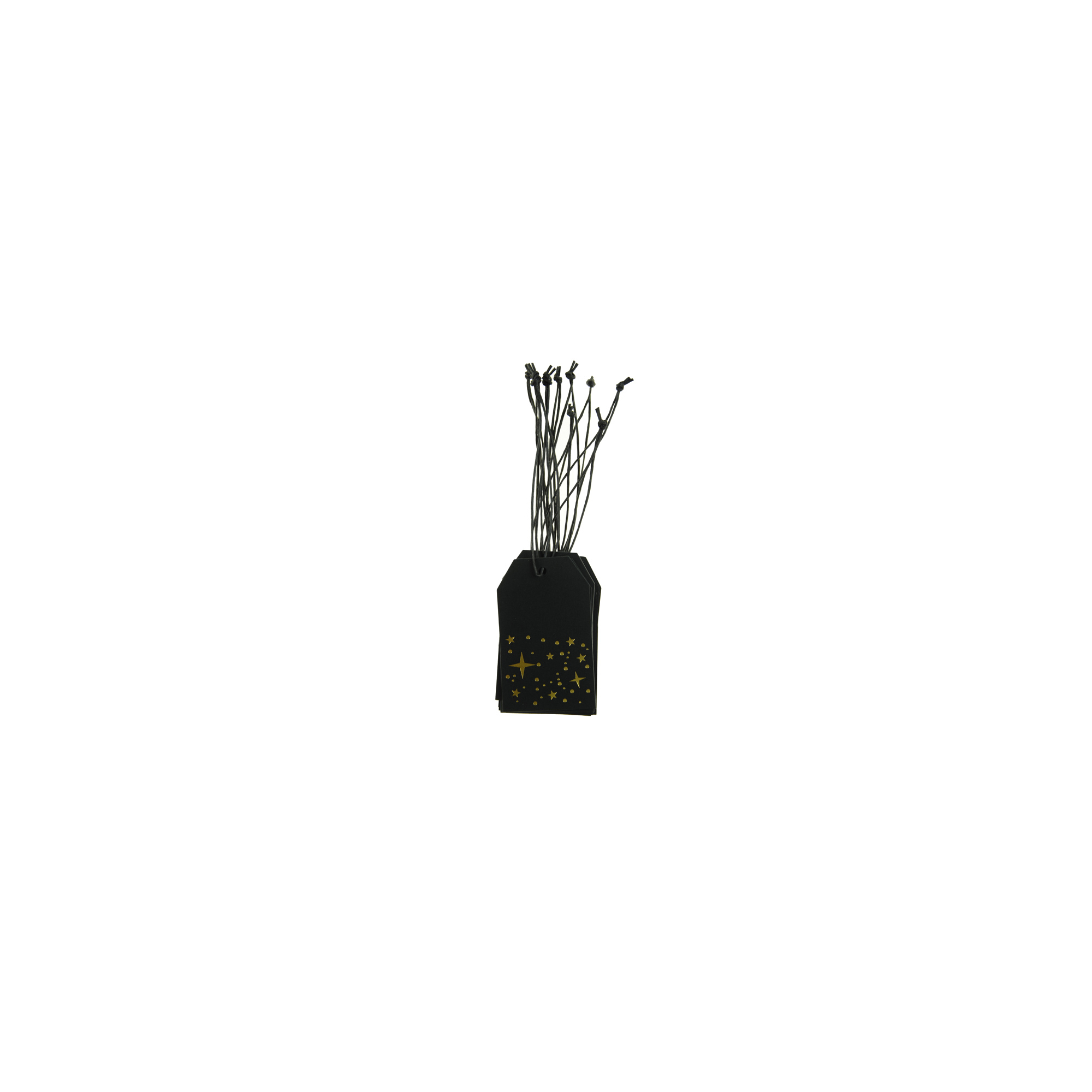 Ajándékkísérő címke papír csillagos 4,6*7,6cm s/24 fekete/arany