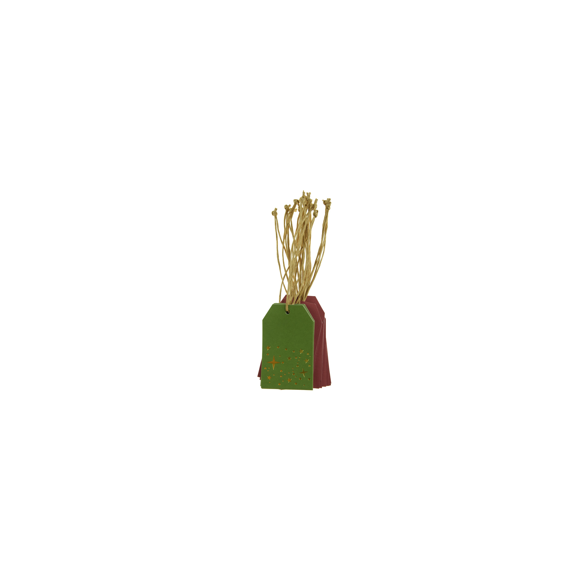 Ajándékkísérő címke papír csillagos 4,6*7,6cm s/24 zöld/piros