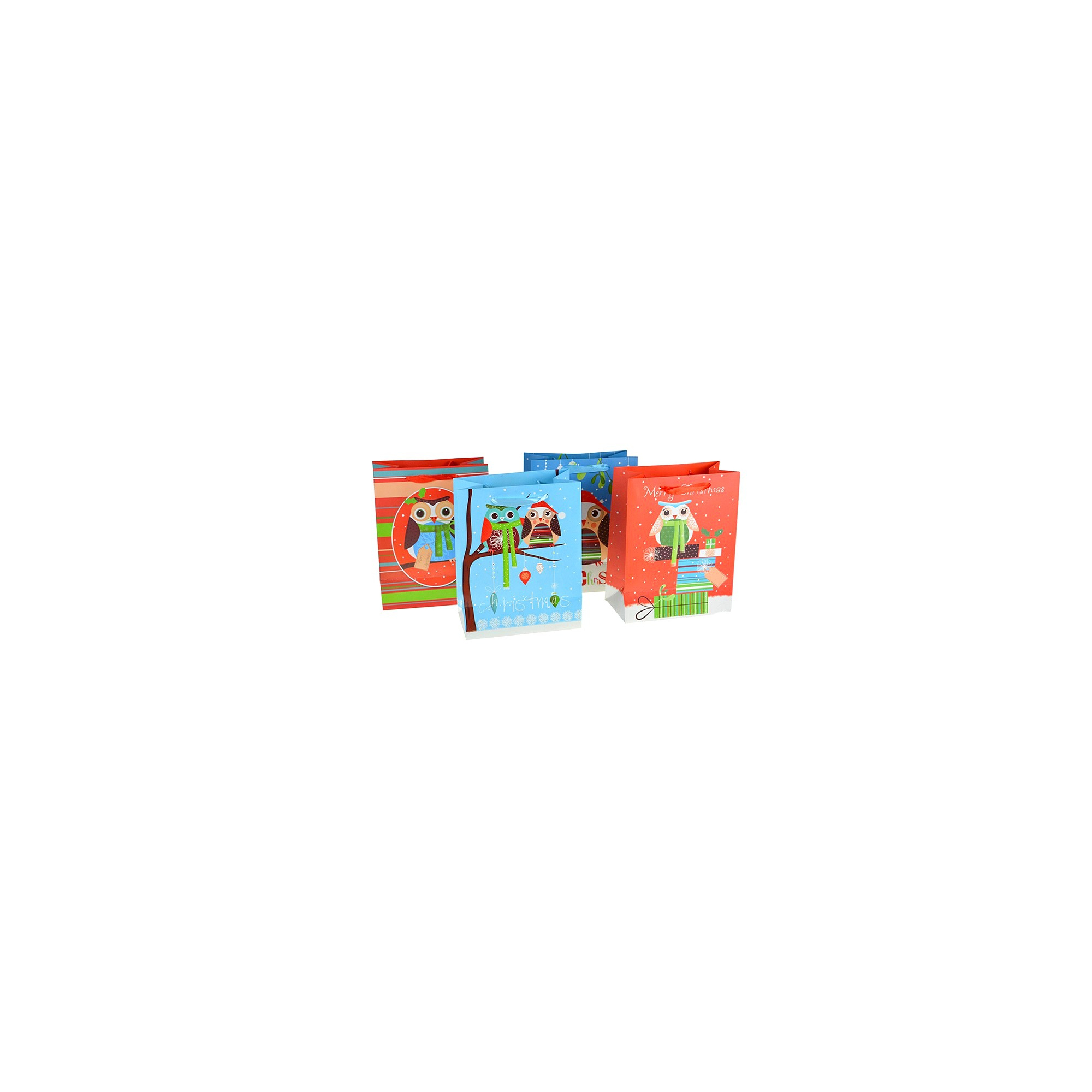 Ajándéktasak papír baglyos 23*18*10cm több féle kék/piros