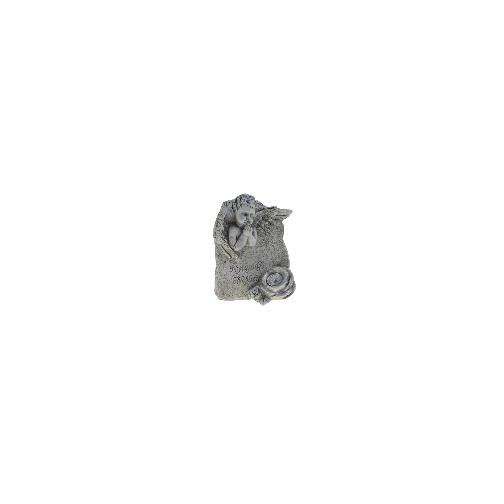 Figura angyal poly solár lámpás 11*7*14 kőtáblával szürke