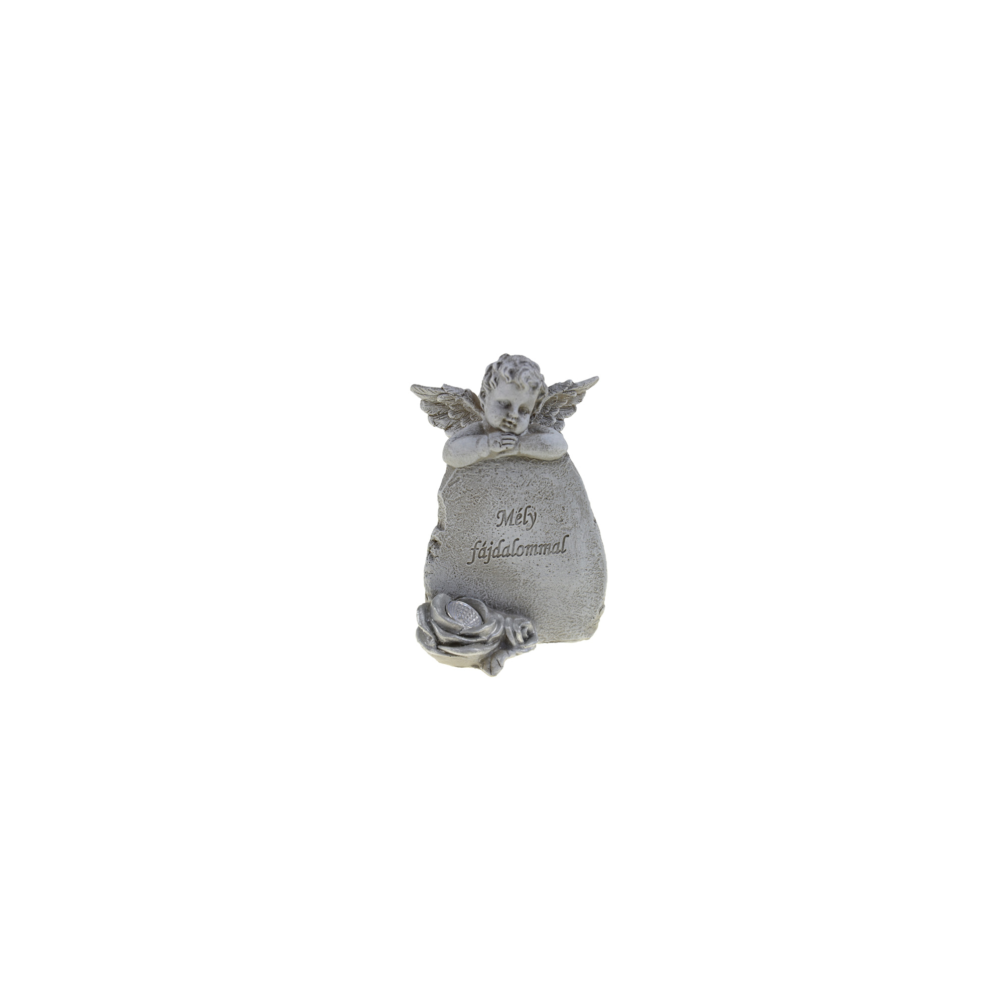 Figura angyal poly solár lámpás 11*7*16 kőtáblára borulva szürke