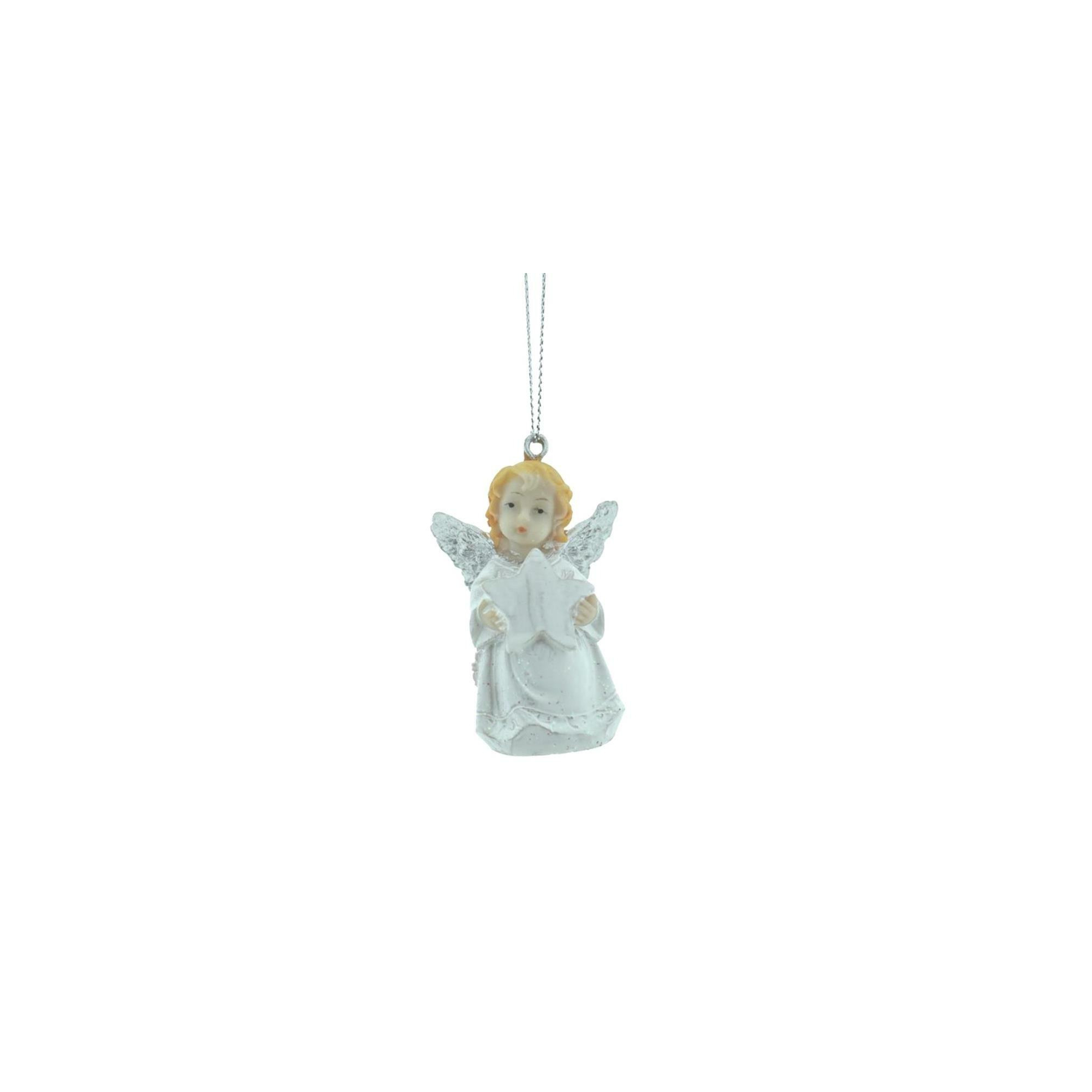 Figura angyal poly 6cm akasztós fehér