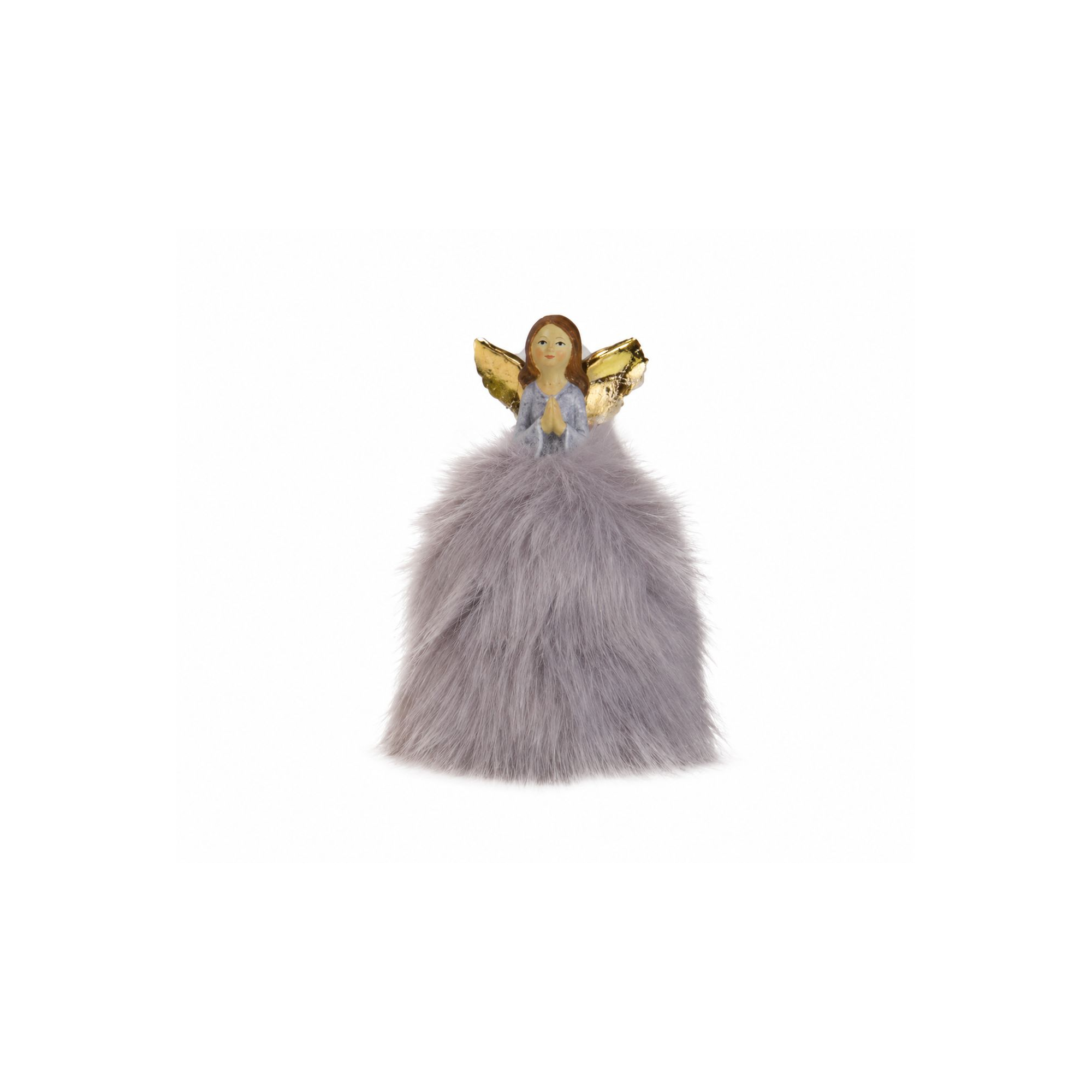 Figura angyal poly szőrme szoknyás 9*17cm imádkozó lila