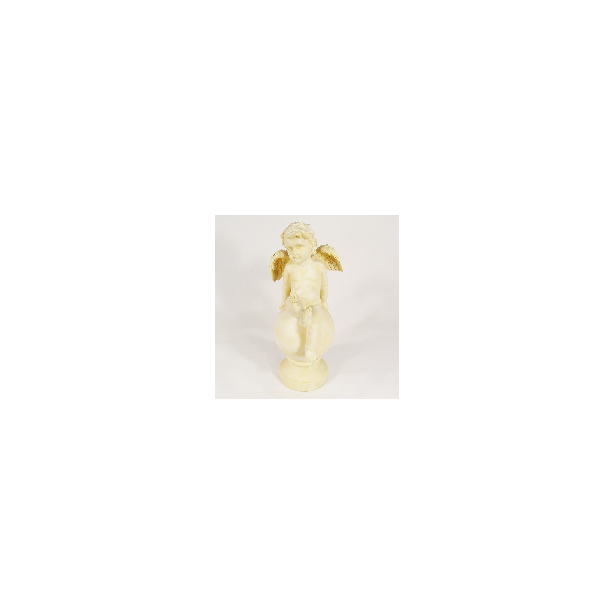 Angyal poly golyón ülő 43,5cm antik krém