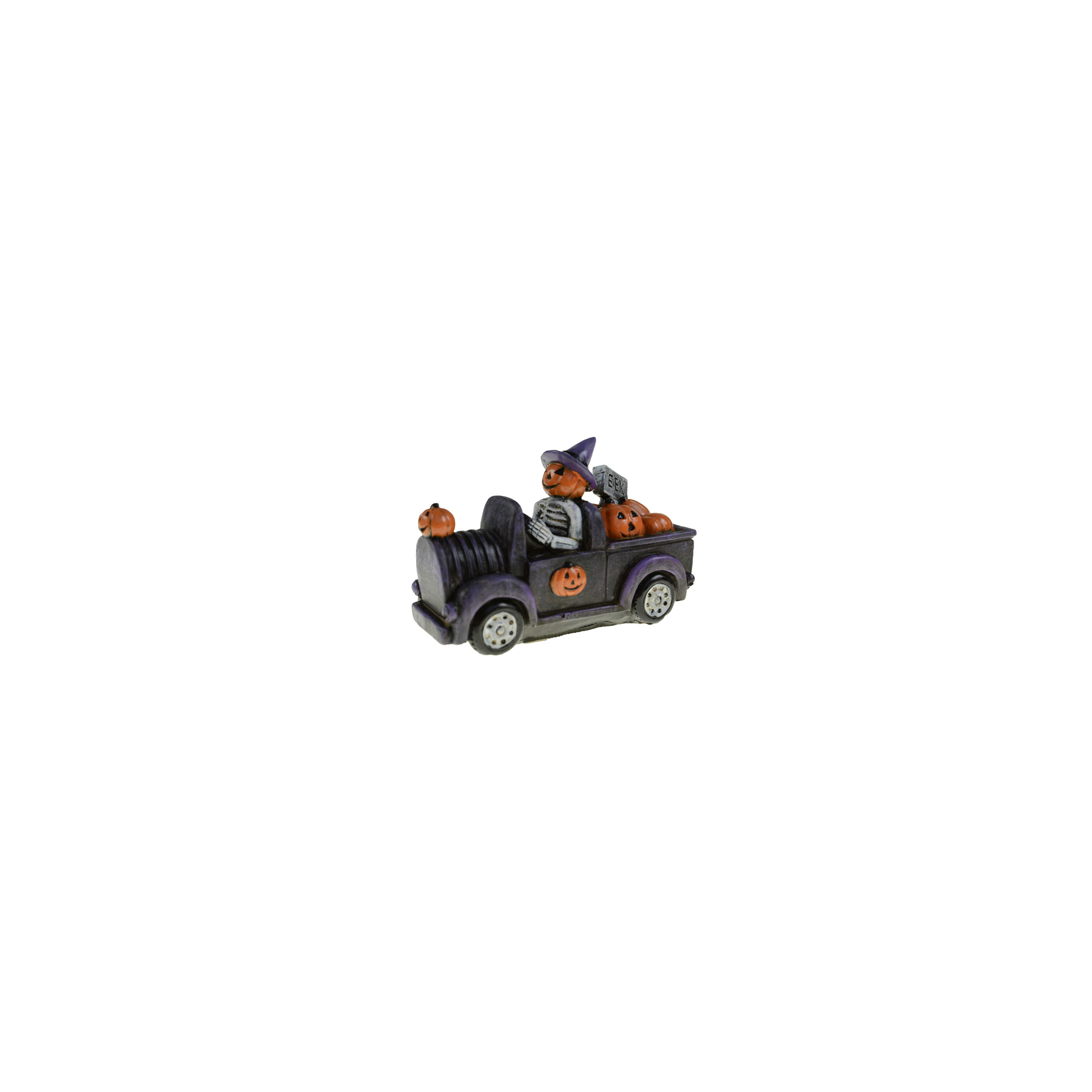 Autó csontváz tökkel poly 13,1*5,2*8,8cm lila/narancs