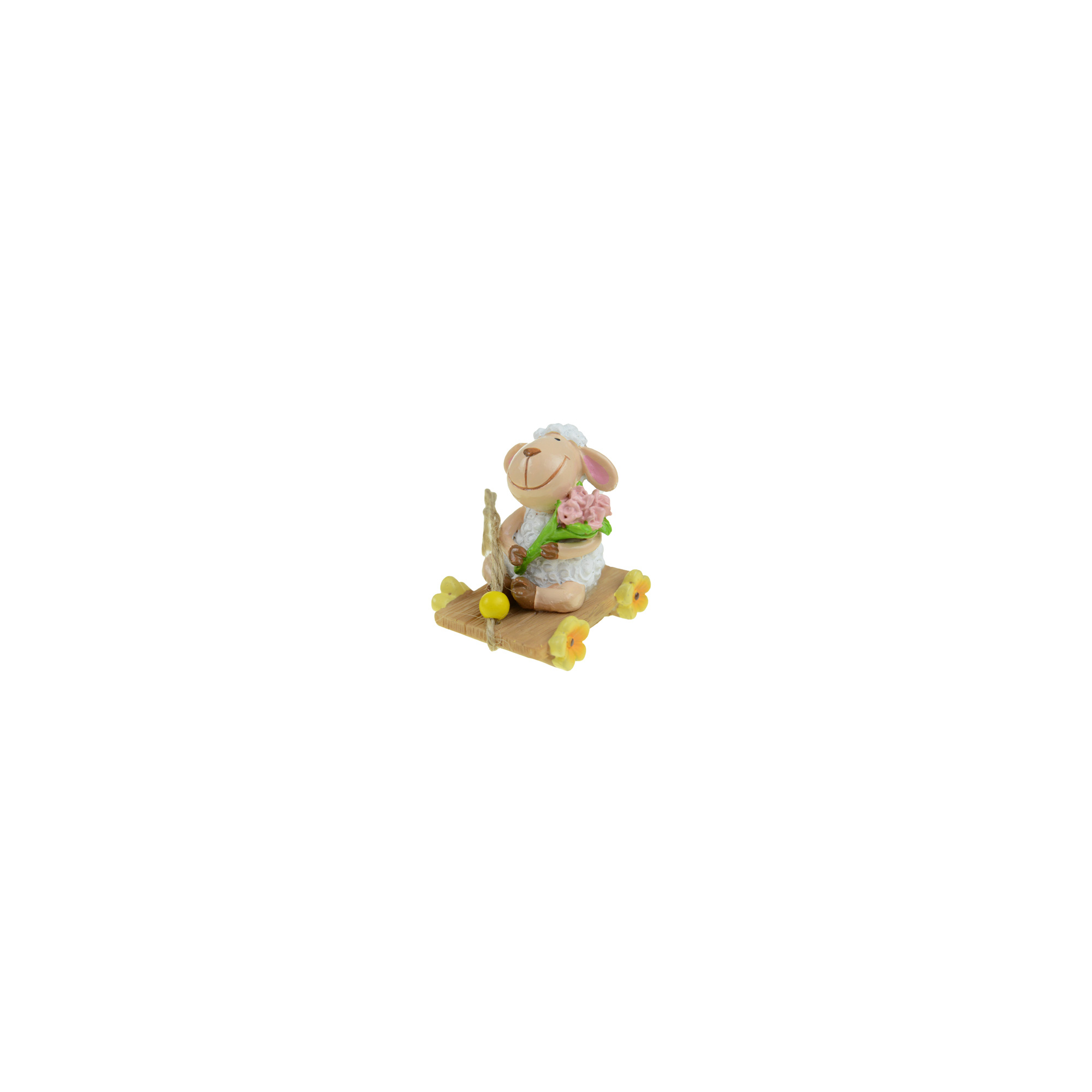 Bárány poly 6,7*5,5*6,7cm virággal kocsin