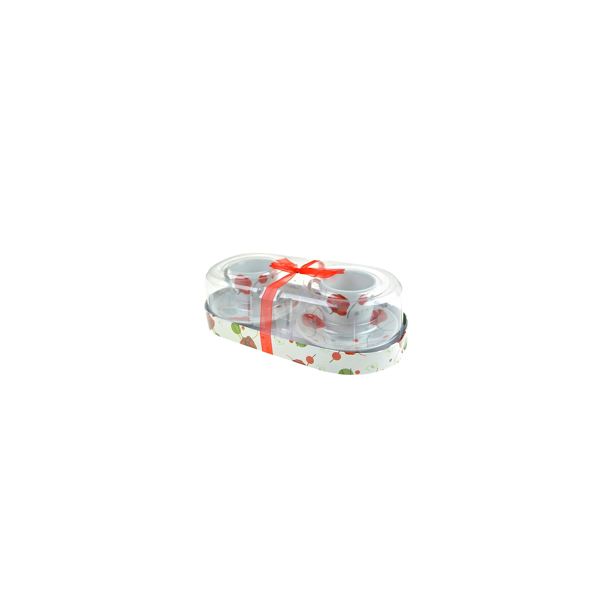 Csésze+alátét kerámia virág mintás 34*6,5cm s/2 2féle fehér/piros