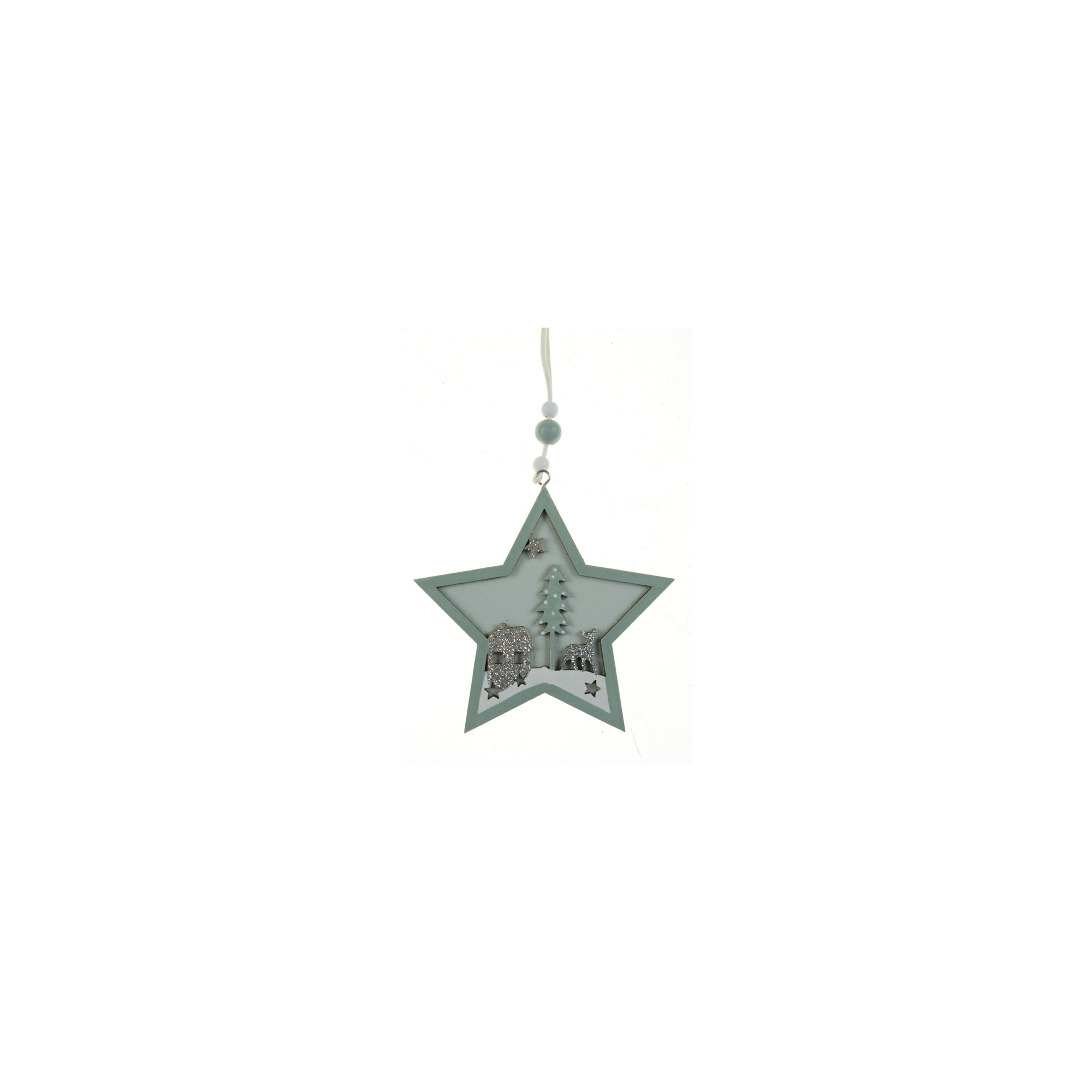 Csillag fa szarvassal 11cm akasztós menta