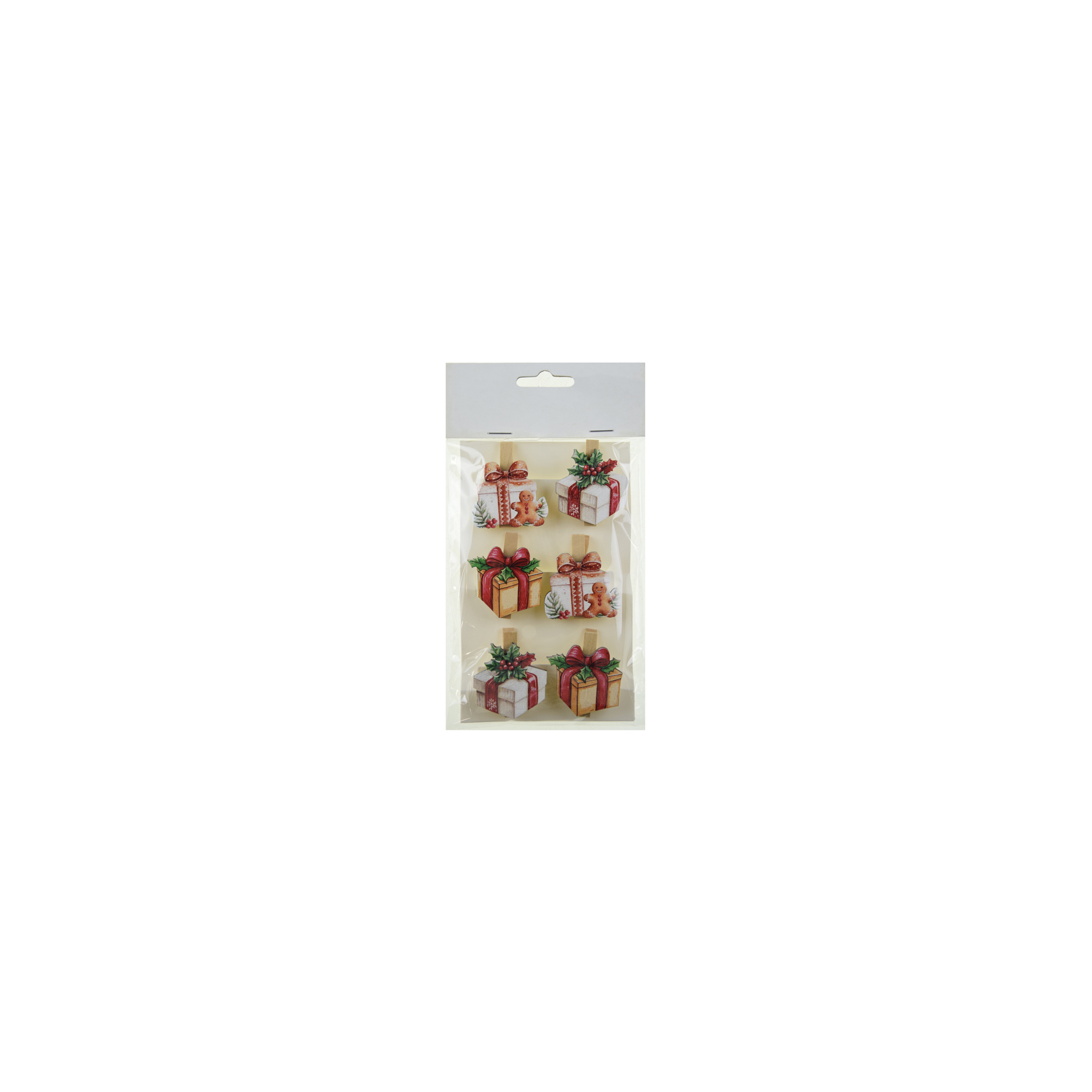 Csipesz ajándék fa 4cm s/6 fehér/piros