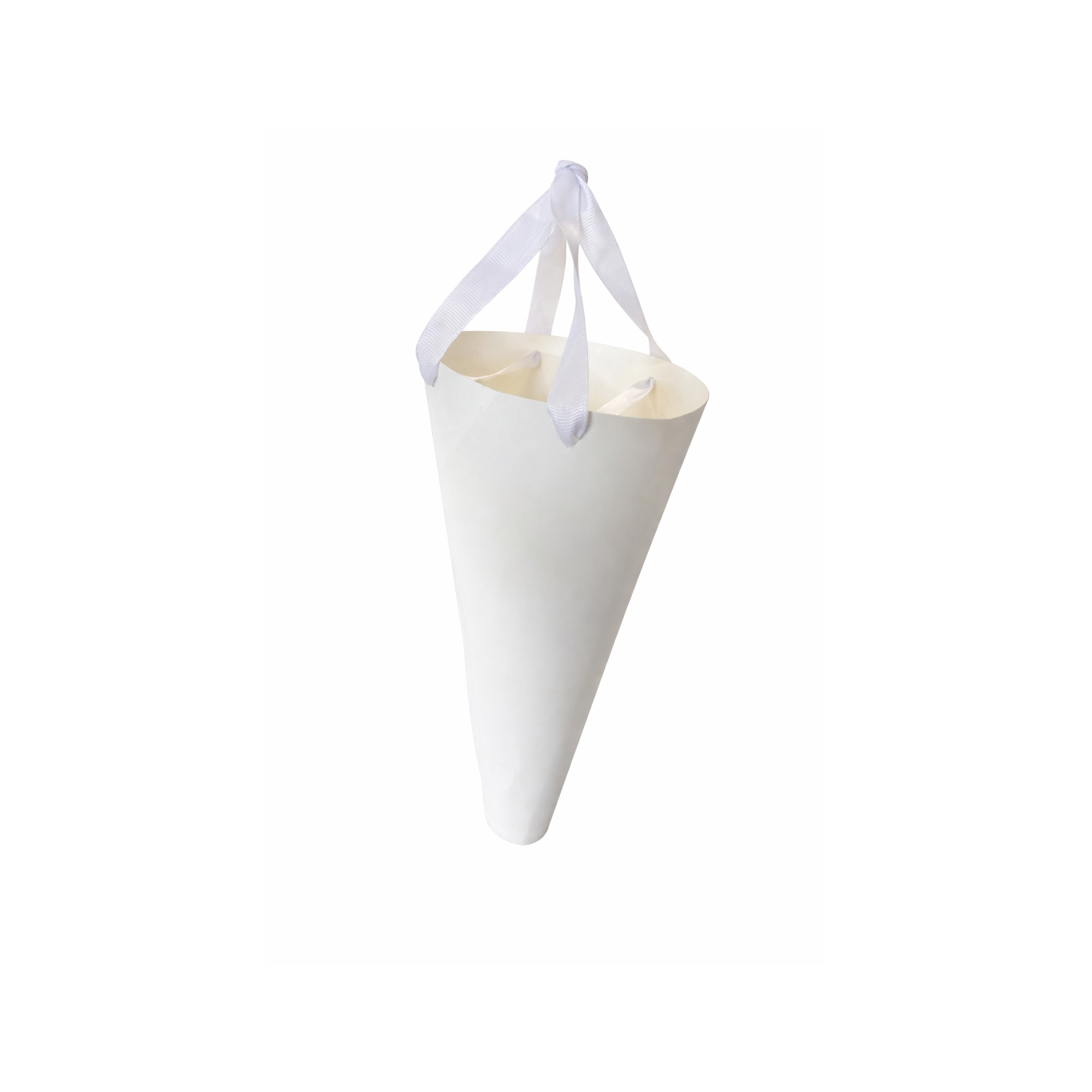 Papír csokortartó tölcsér 13*27cm fehér