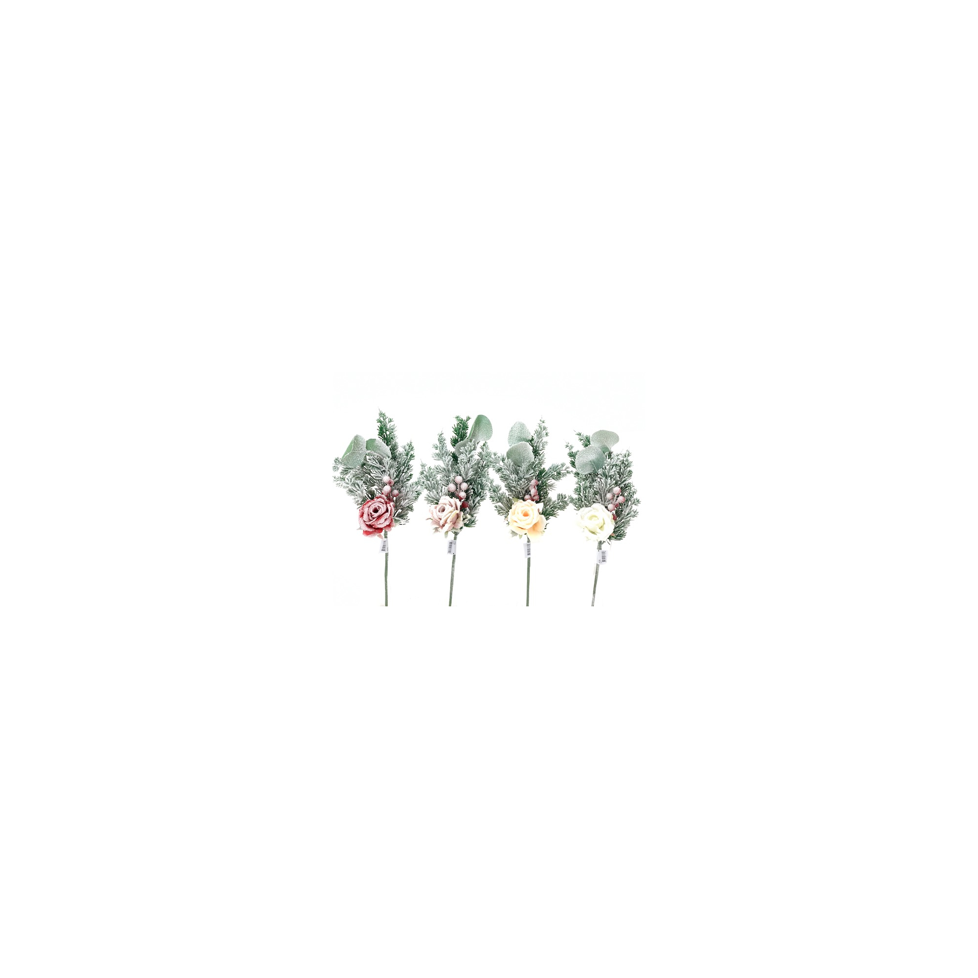 Dekor ág rózsás karácsonyi 45CM havas zöld/pink