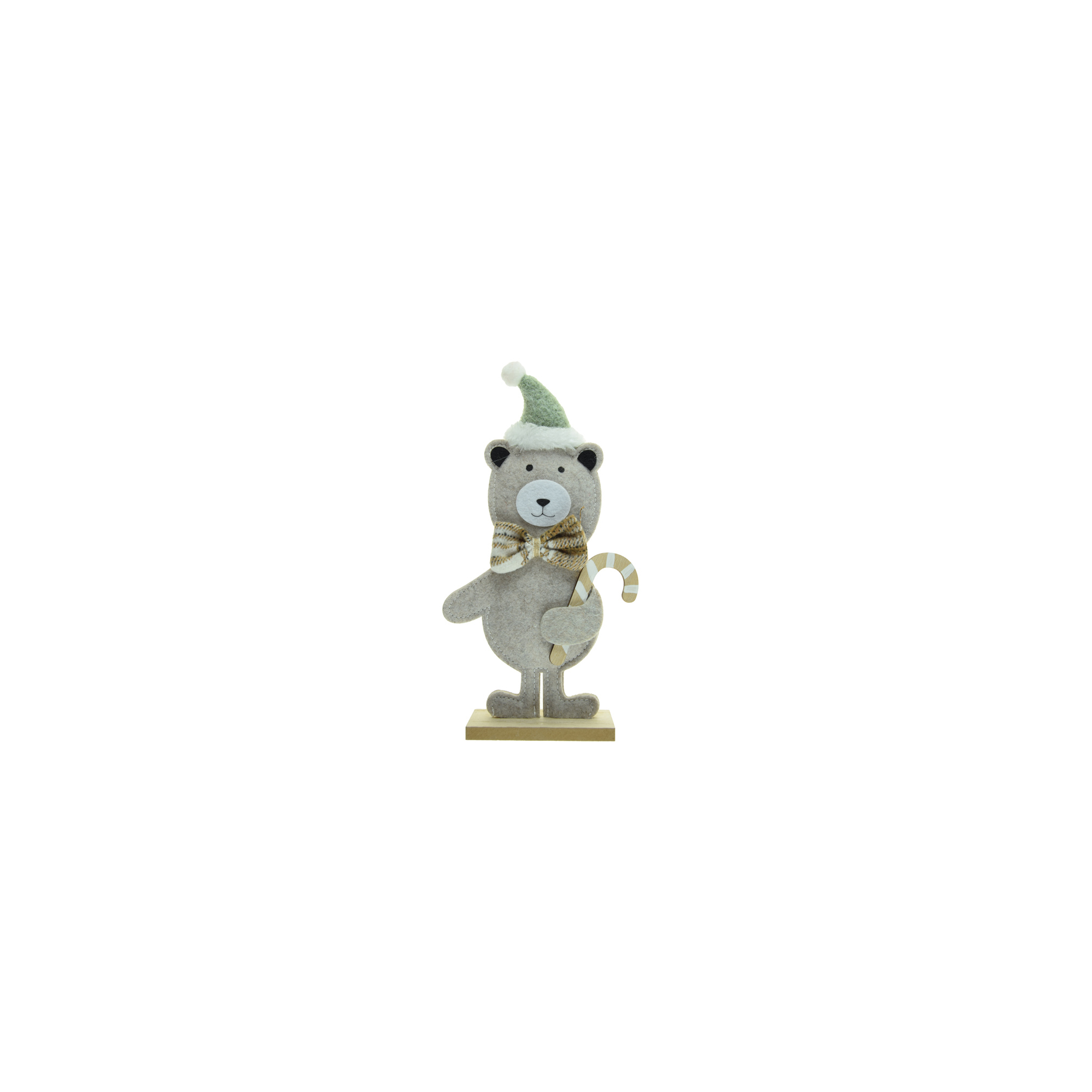 Dekor maci filc/fa 26cm barna/zöld