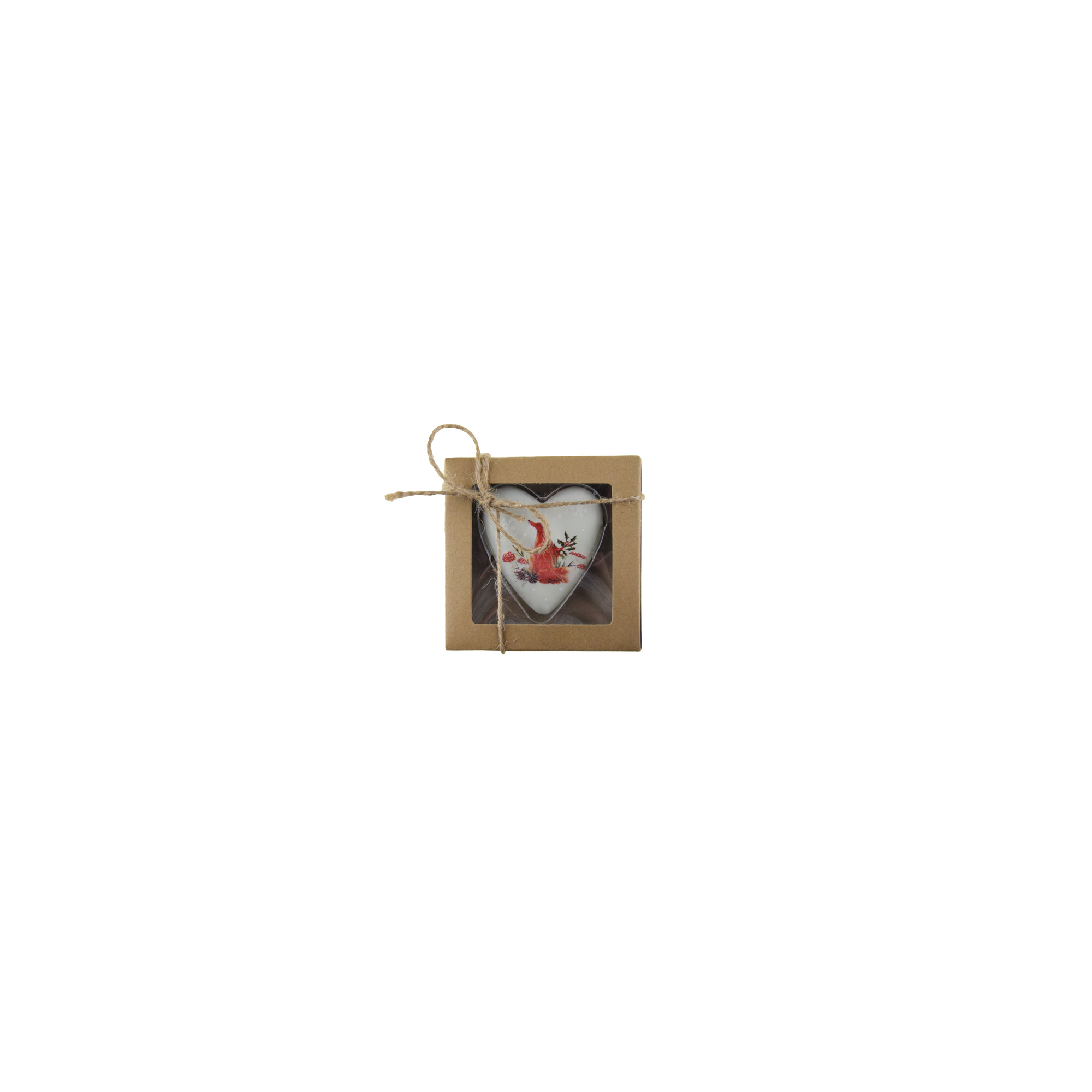 Dekor szív fa rókás 9*2*9cm natúr
