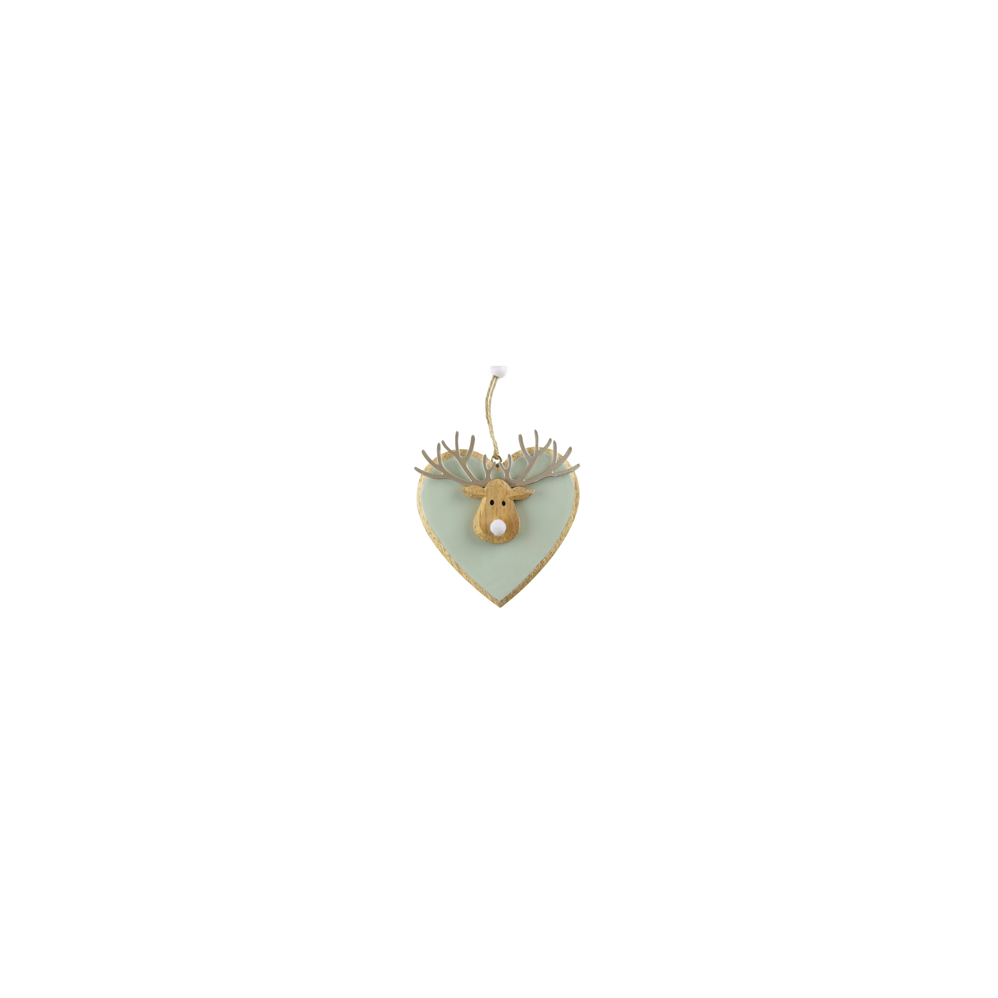 Dekor szív fa szarvassal 9.5*9.5*2.5cm menta